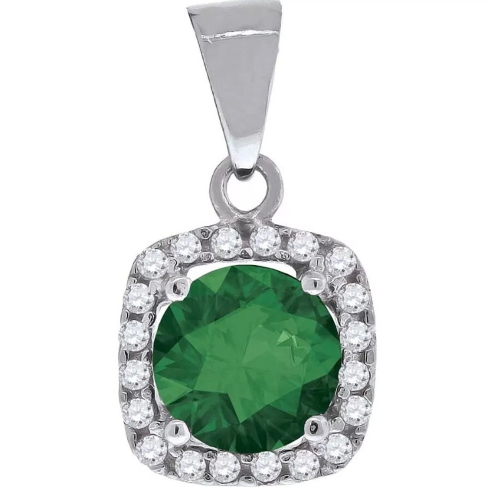 925 Sterling Silver Emerald CZ Pendant for Women's